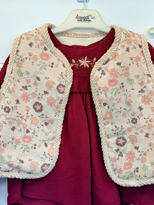 Sweet Me 3-Delige Baby Set – Floral Vest Bordeaux