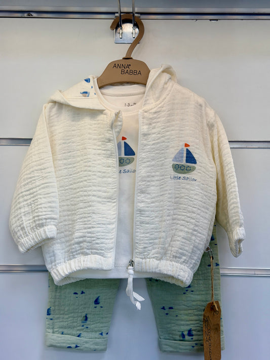 Anna Babba 3-Delige Baby Set – Vest met Capuchon, Shirt & Broek