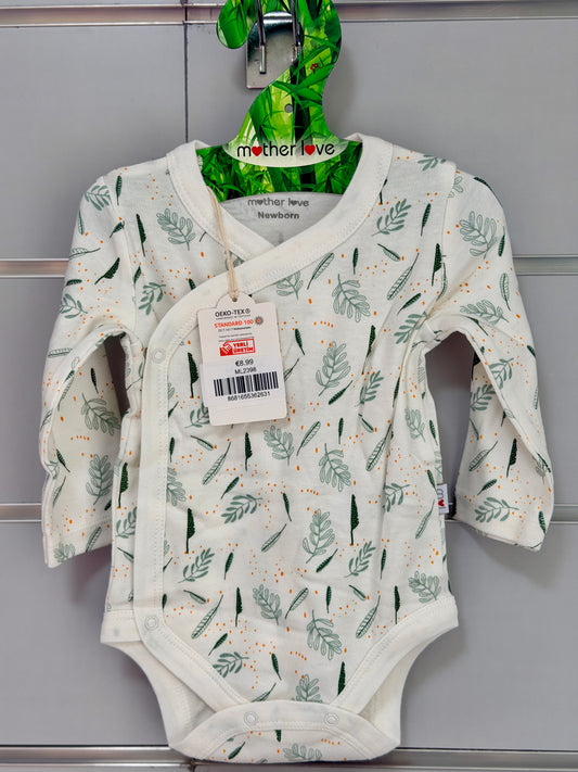 Overslag Romper – Wit met Groene Bladerenprint