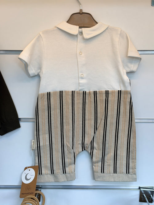 Baby Jongens Tuinbroek Set – Wit Shirt & Gestreepte Salopette
