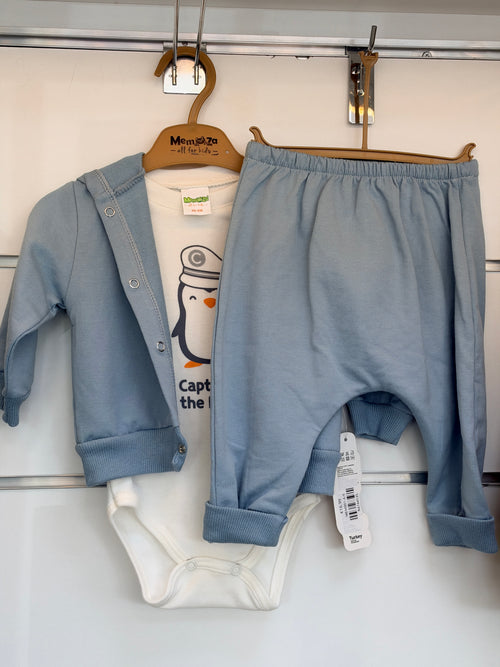 Baby Jongens 3-Delige Set met Vestje, Romper & Broek – Lichtblauw