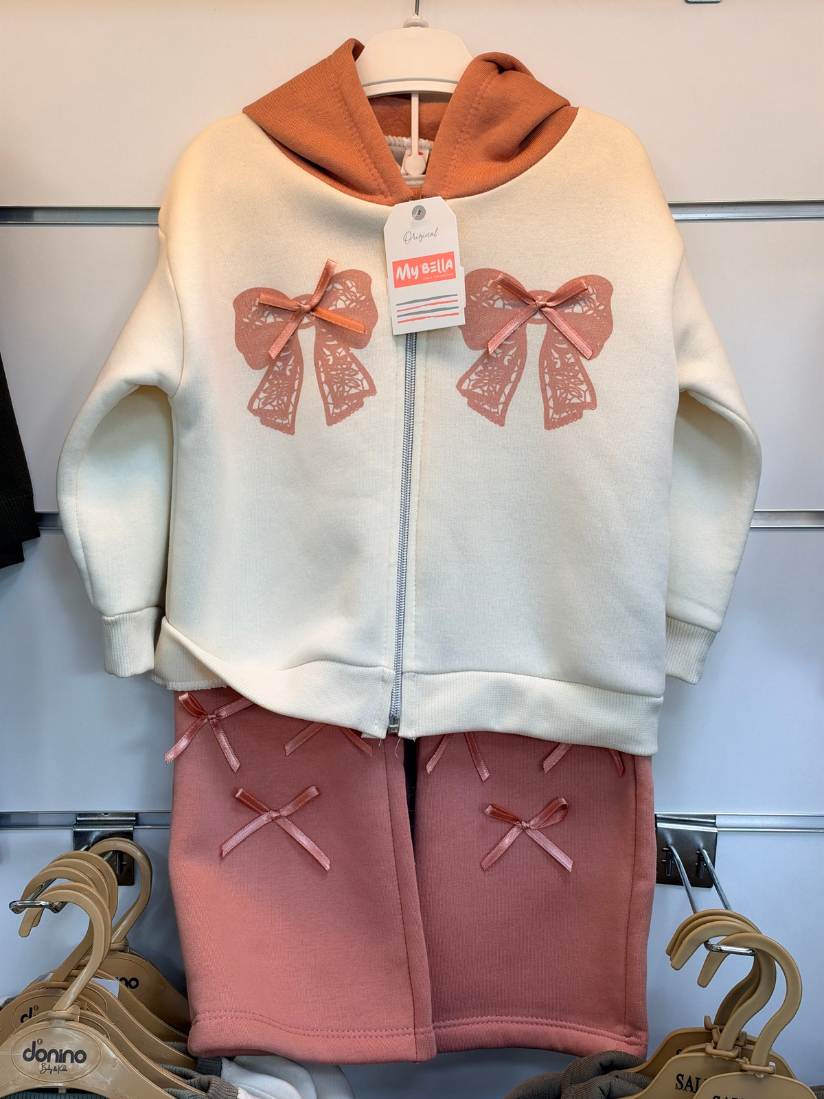 Meisjes 2-Delige Set met Strikjes – Roze & Crème