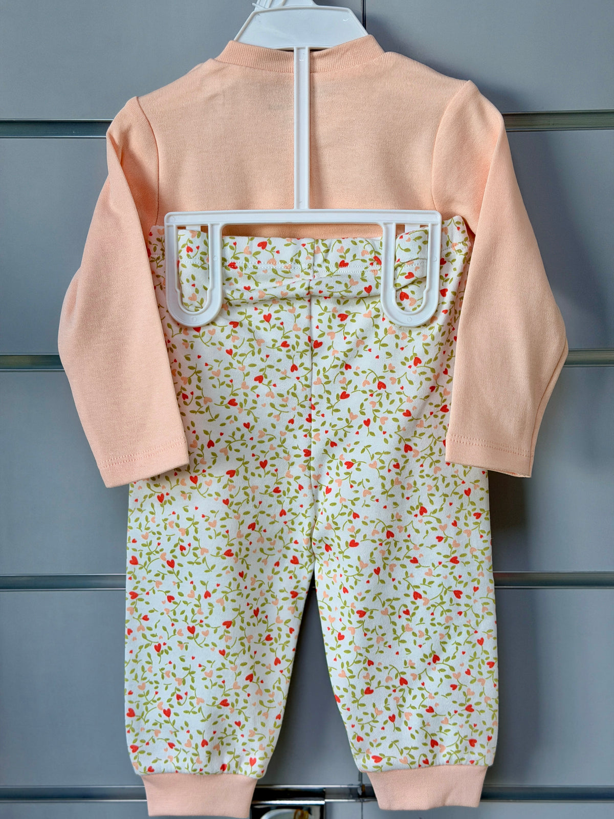 Pyjama Set - Peach with Floral Trousers