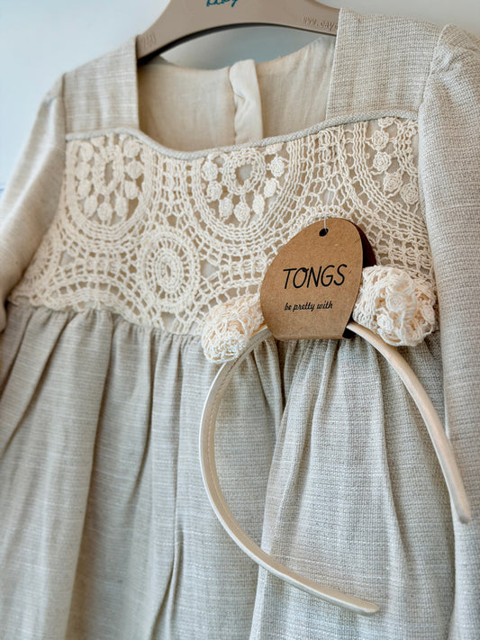Tongs Baby Dress - Elegant Lace Dress with Headband