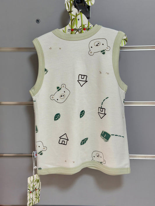 Mouwloos Vestje – Groen met Beer Print