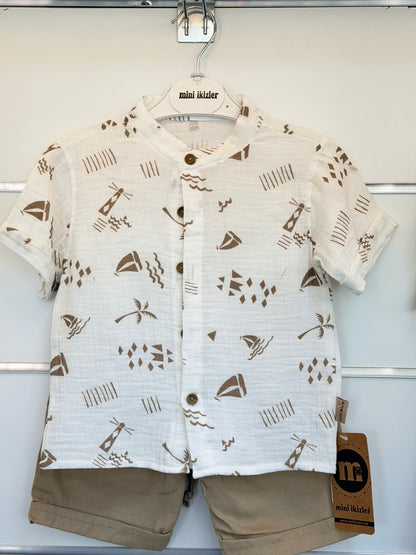 Mini İkizler Zomerset – Shirt & Short Beige