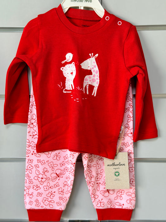 Pyjama Set – Rood met Dier & Bloemen Print