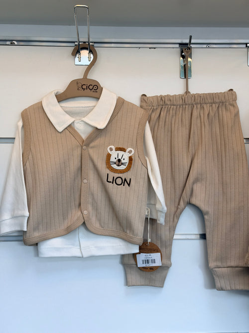 Baby Jongens 3-Delige Set met Polo, Vestje & Broek – Beige