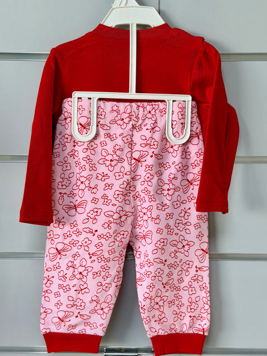 Pyjama Set – Rood met Dier & Bloemen Print