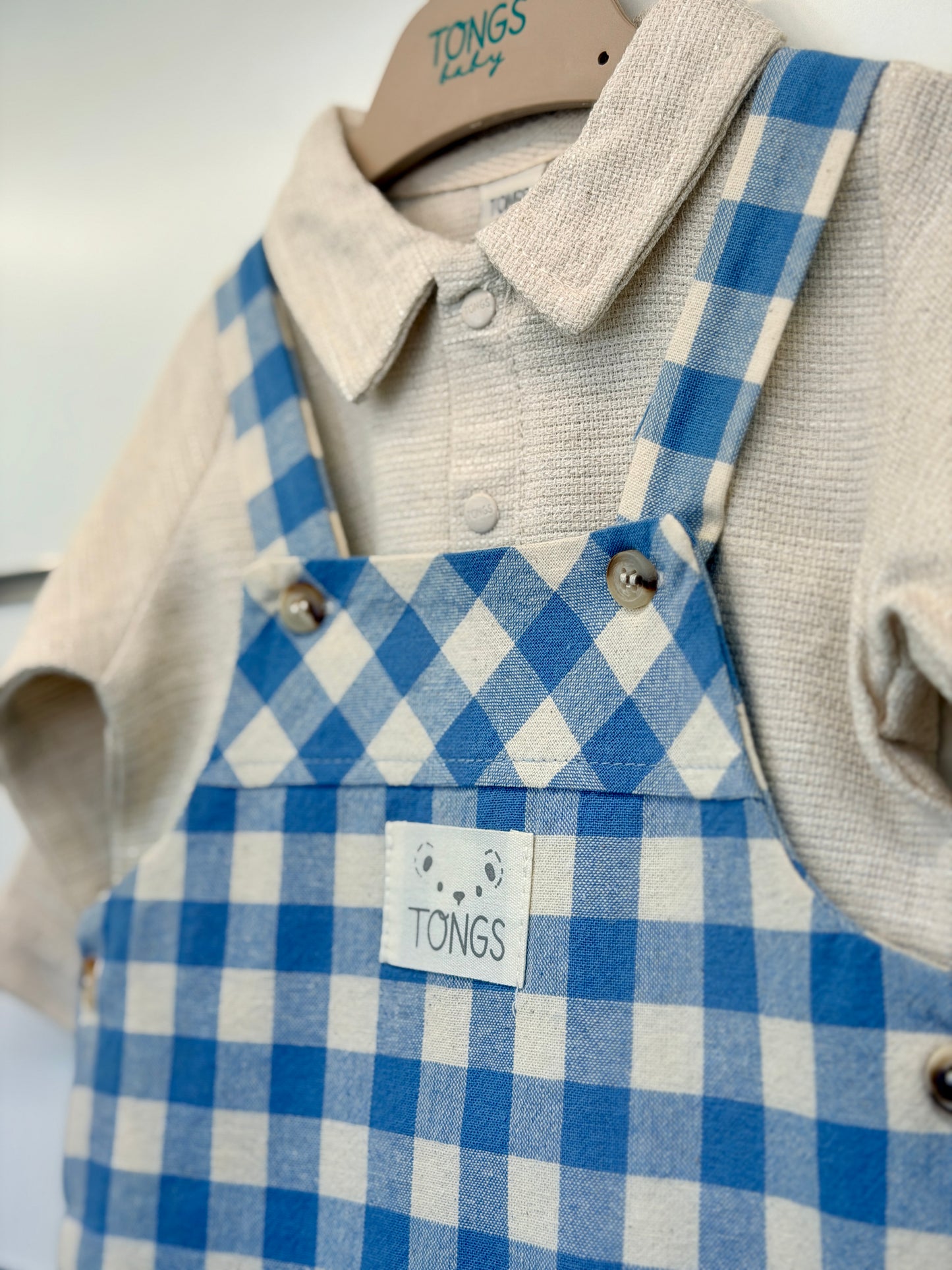Tongs Baby Salopet Set – Geruite Salopette met Shirt