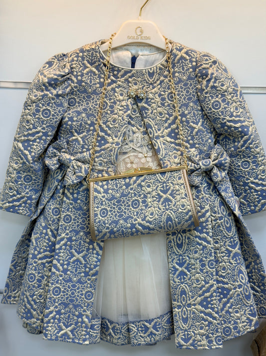 Gold Kids Luxe Jurkset met Jas & Tasje – Blauw/Goud
