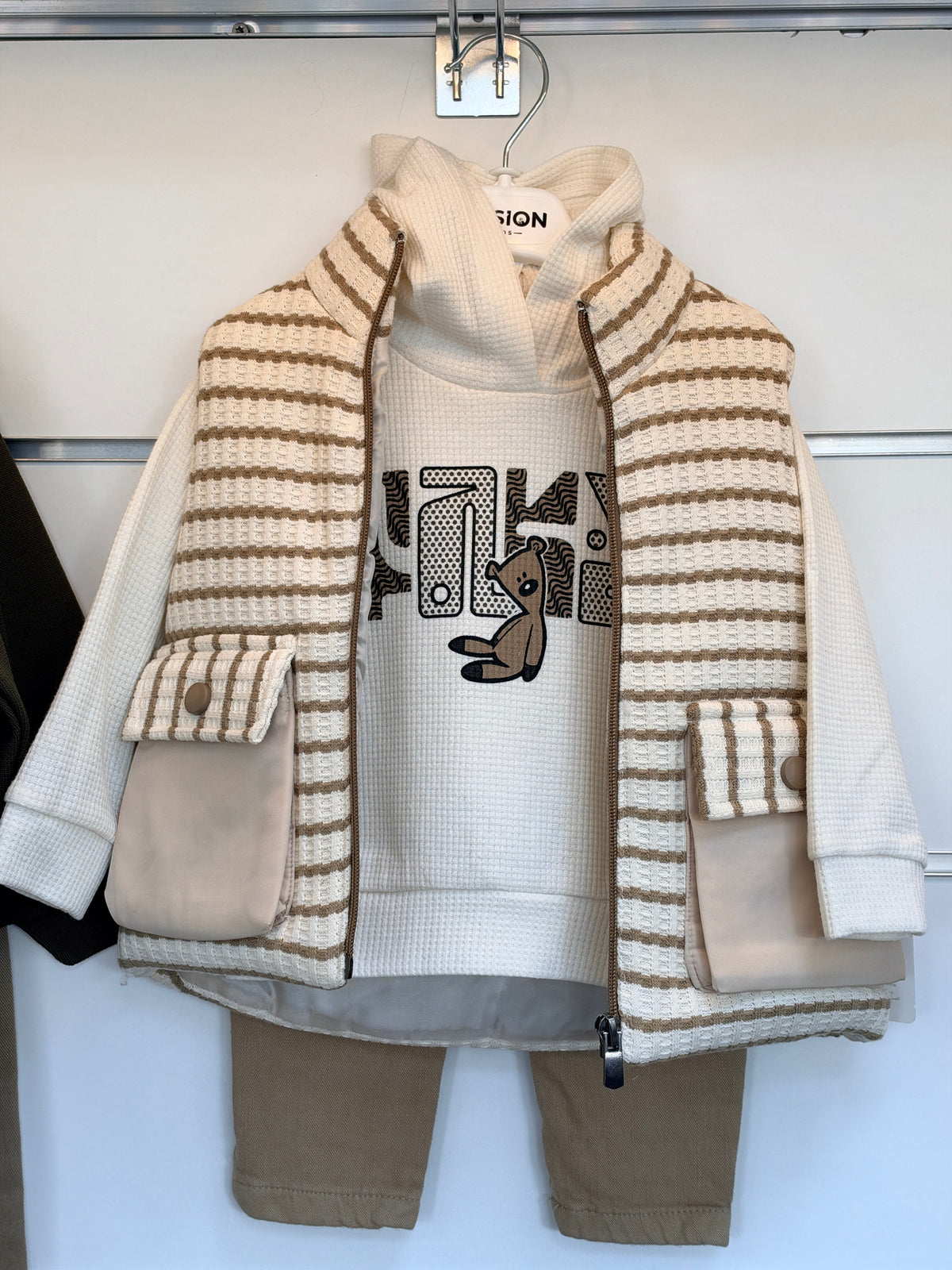 Jongens 3-Delige Set met Hoodie, Vestje & Broek – Beige