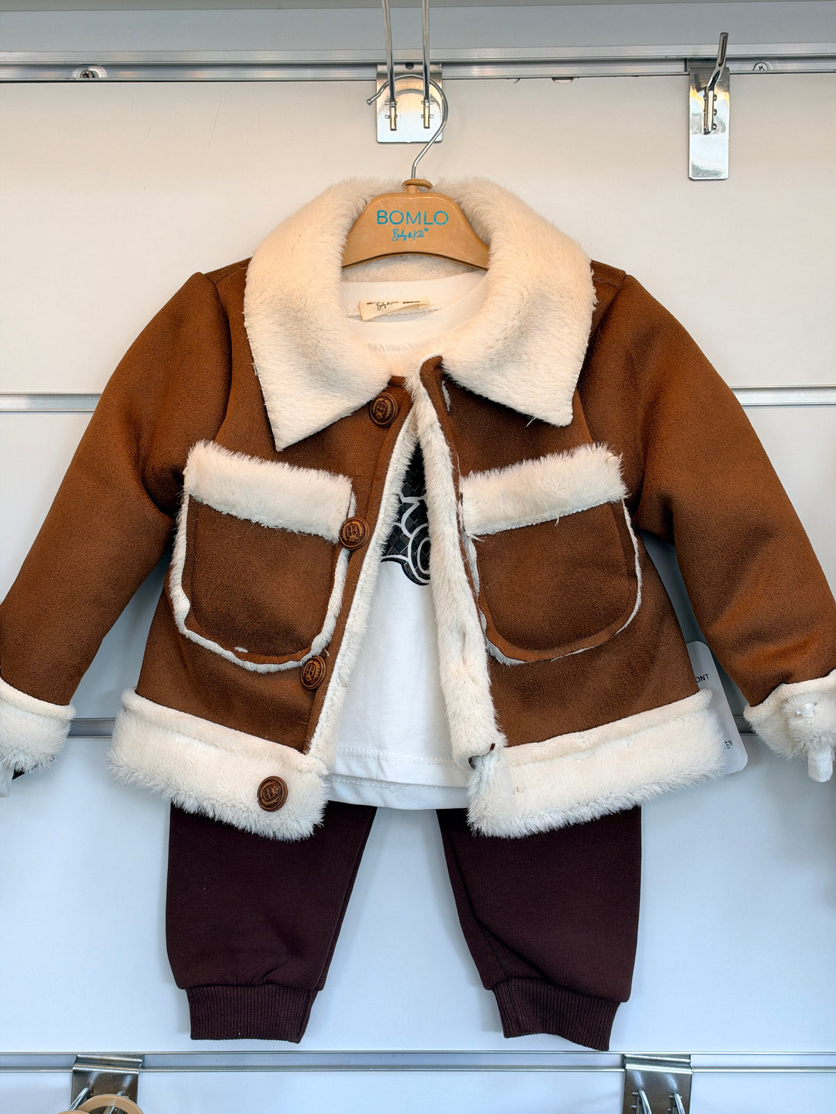 3-Delige Baby Jongens Set – Teddy Jas, Shirt & Broek | Bruin