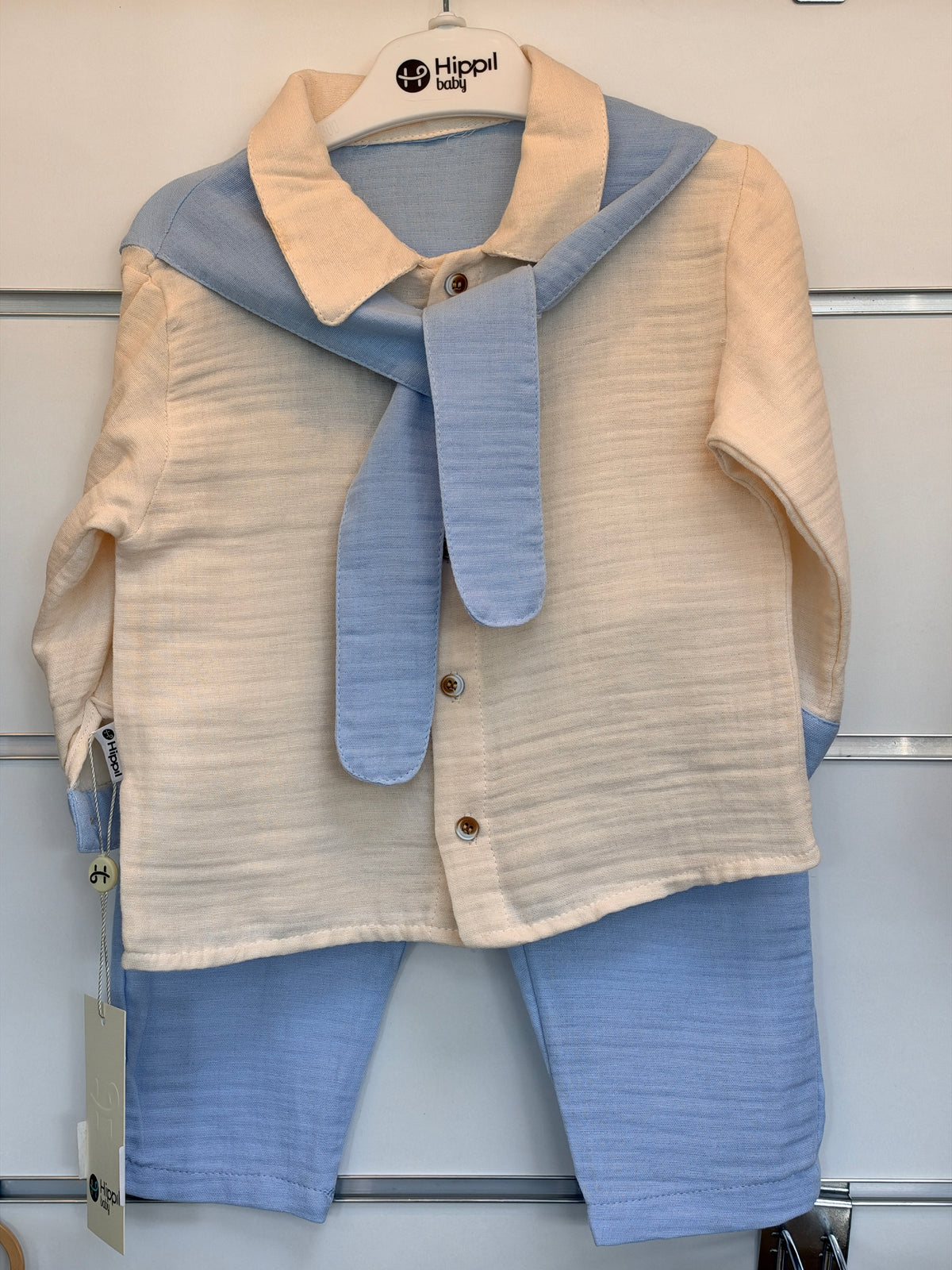 Baby 2-Delige Set – Linnen Look met Strik | Beige & Ecru