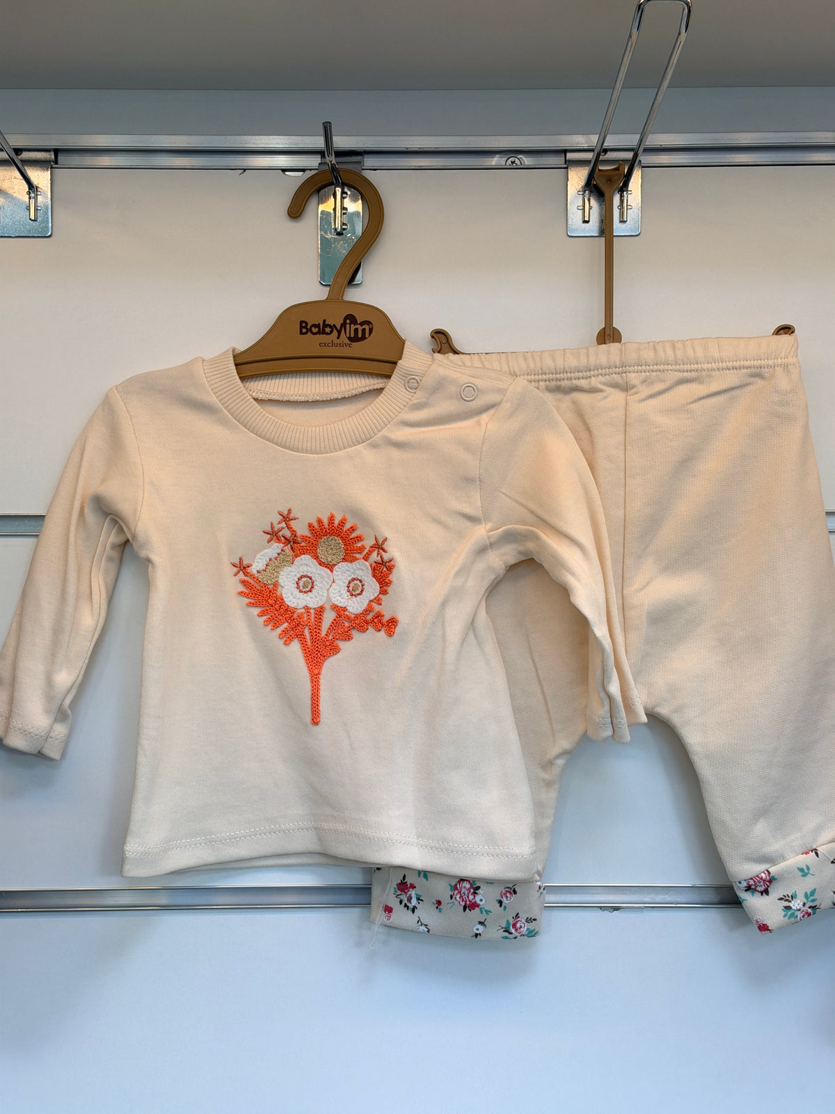 Baby Meisjes 3-Delige Set met Longsleeve, Vestje & Broek – Crème/Roze