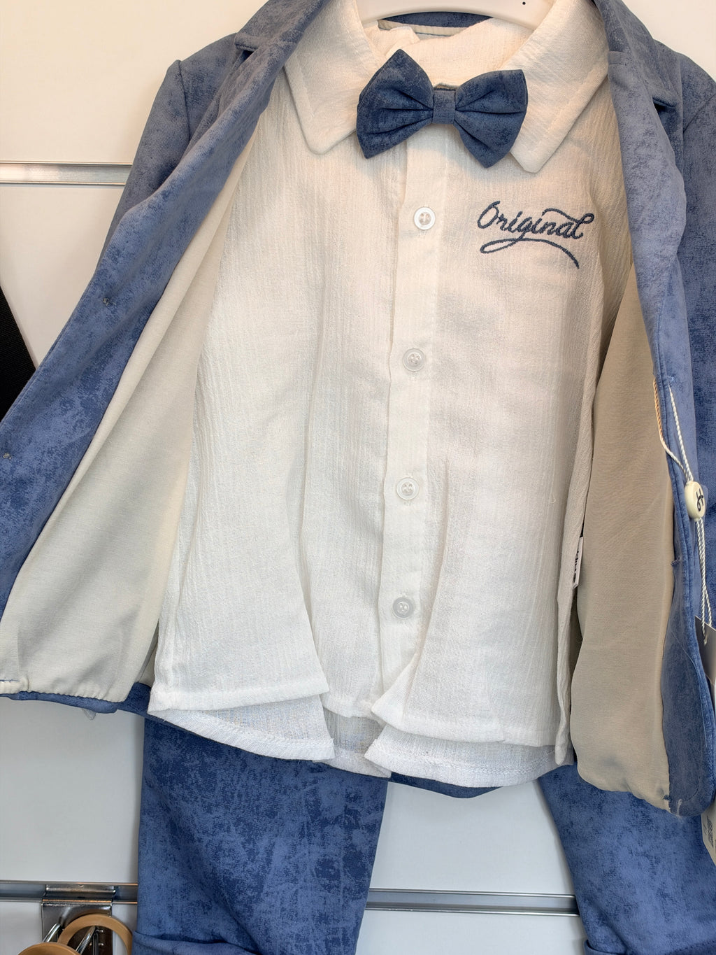 Baby 3-Delige Pak – Blauw | Blazer, Blouse & Broek met Strik
