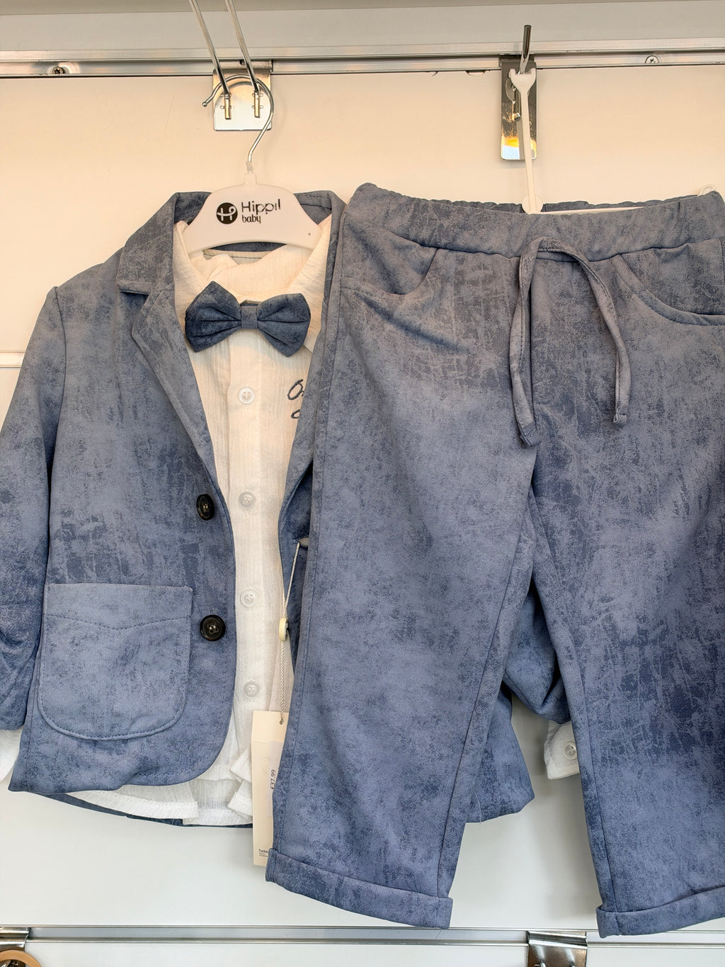 Baby 3-Delige Pak – Blauw | Blazer, Blouse & Broek met Strik