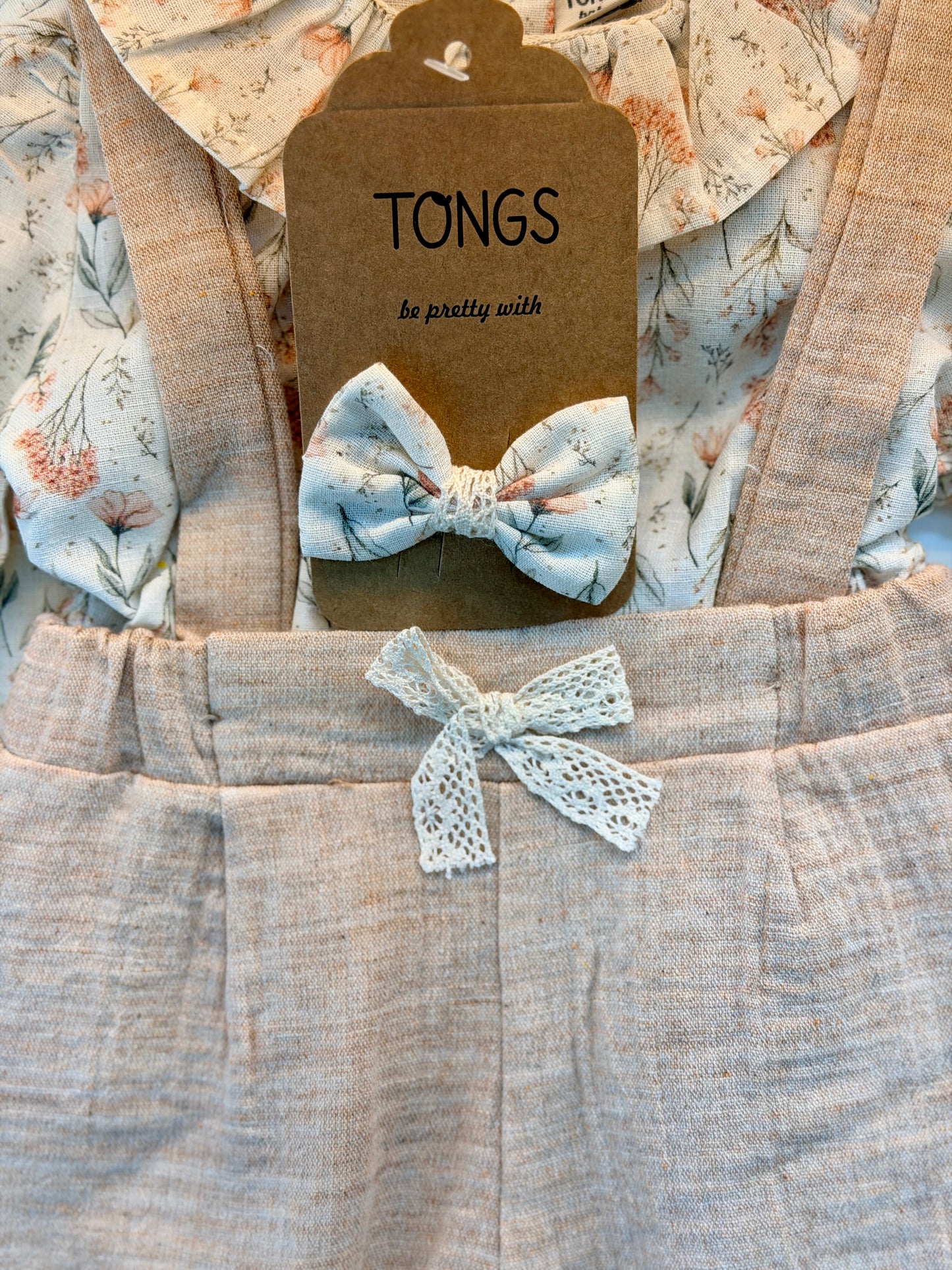 Tongs 2-Delige Baby Salopette Set – Floral Natural