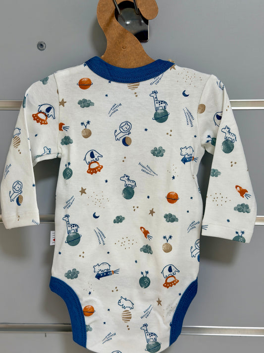 Organic Overslag Romper – Blauw Dierenprint