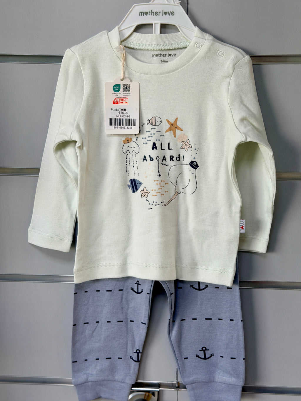 Pajama Set - Mint Green with Sea Print