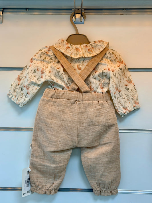 Tongs 2-Piece Baby Dungaree Set - Floral Natural