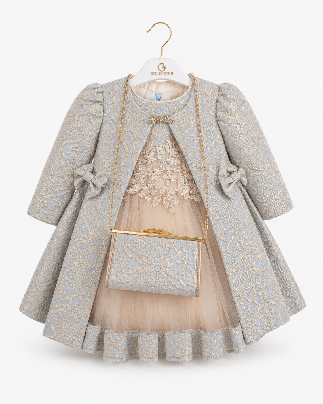 Gold Kids Luxe Jurkset met Jas & Tasje – Lichtblauw