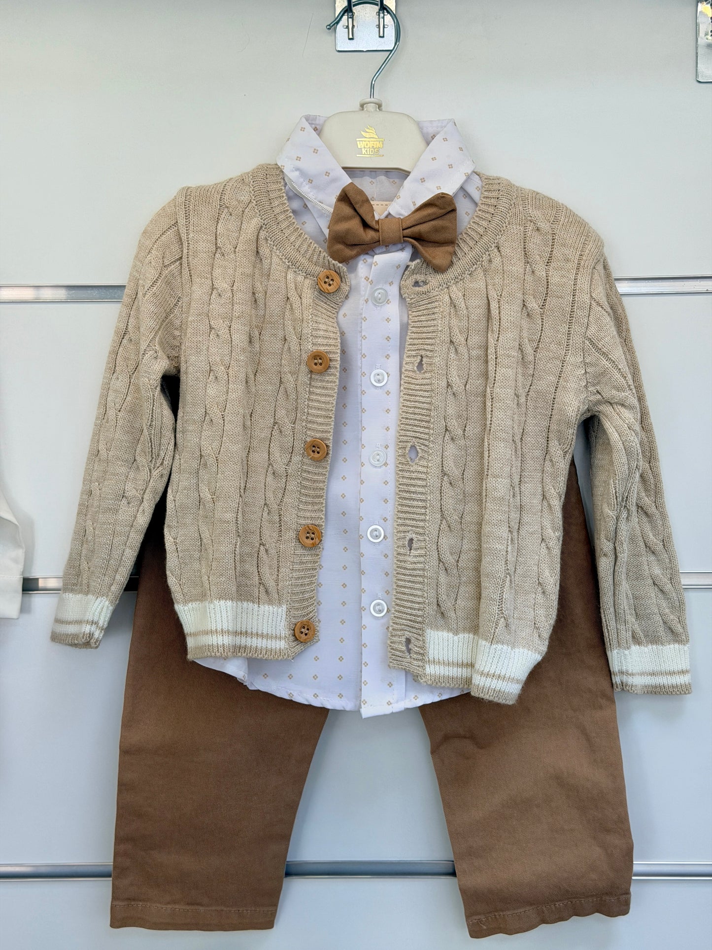 Wofim 4-Delige Baby Set – Klassiek Beige met Strik