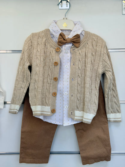 Wofim 4-Delige Baby Set – Klassiek Beige met Strik