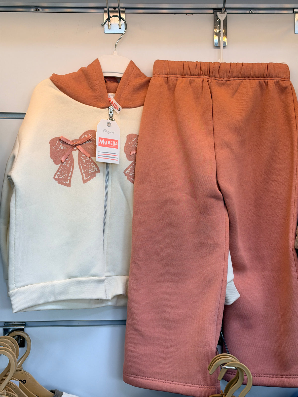 Meisjes 2-Delige Set met Strikjes – Roze & Crème