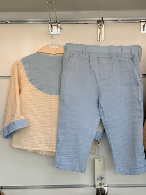 Baby 2-Delige Set – Linnen Look met Strik | Beige & Ecru