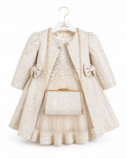 Gold Kids Luxe Jurkset met Jas & Tasje – Ivoor/Goud