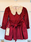 Meisjes Jurk met Kanten Kraag & Strikdetail – Bordeauxrood