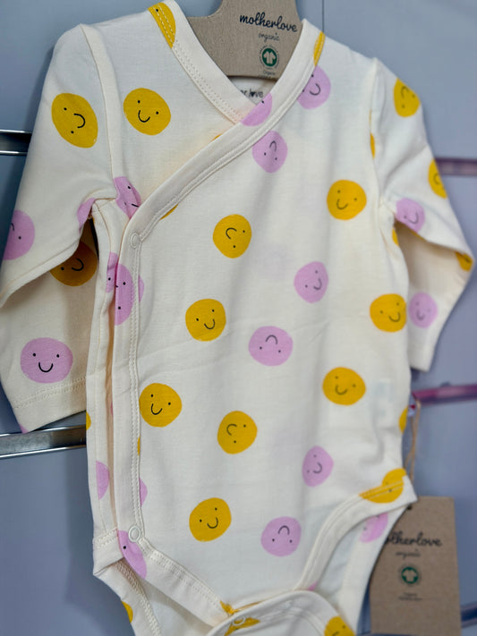 Smiley Overslag Romper – Crème Geel Roze
