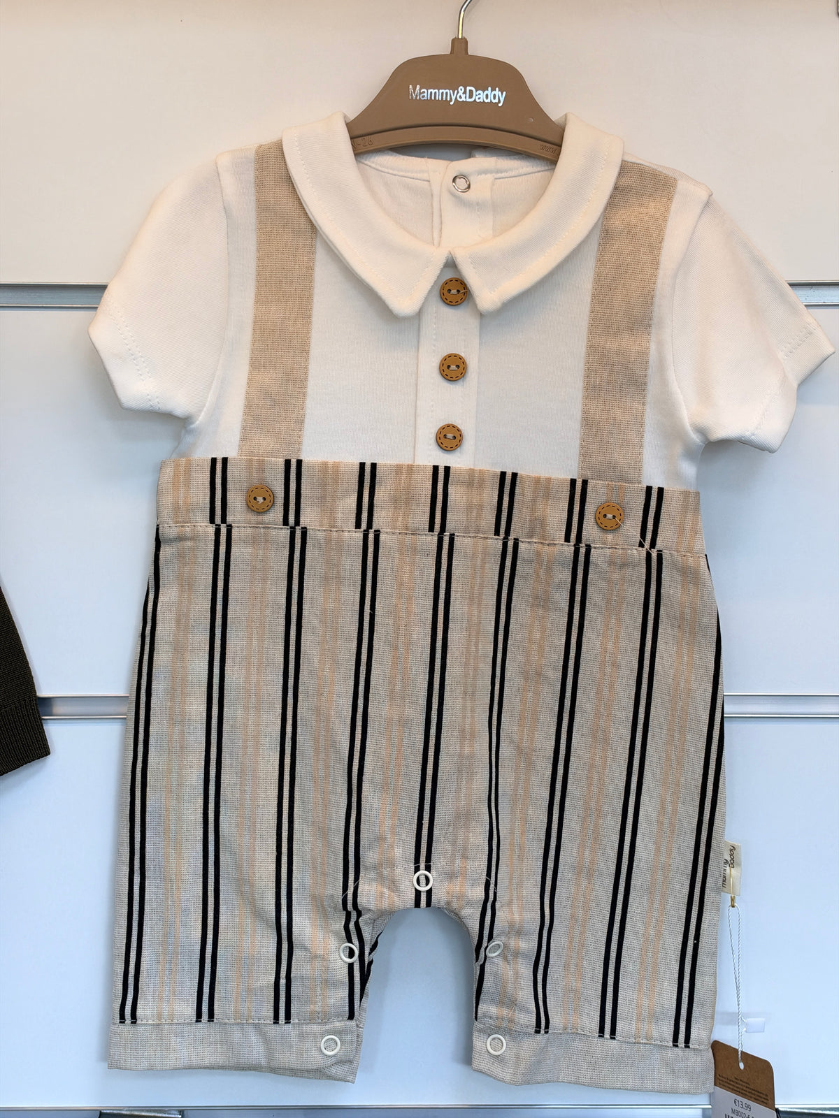 Baby Jongens Tuinbroek Set – Wit Shirt & Gestreepte Salopette