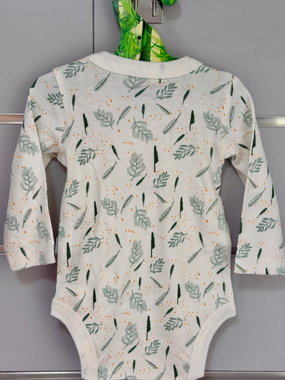 Wrap Romper – White with Green Leaf Print