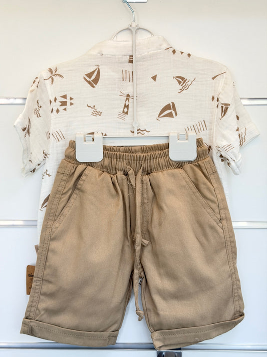 Mini İkizler Zomerset – Shirt & Short Beige