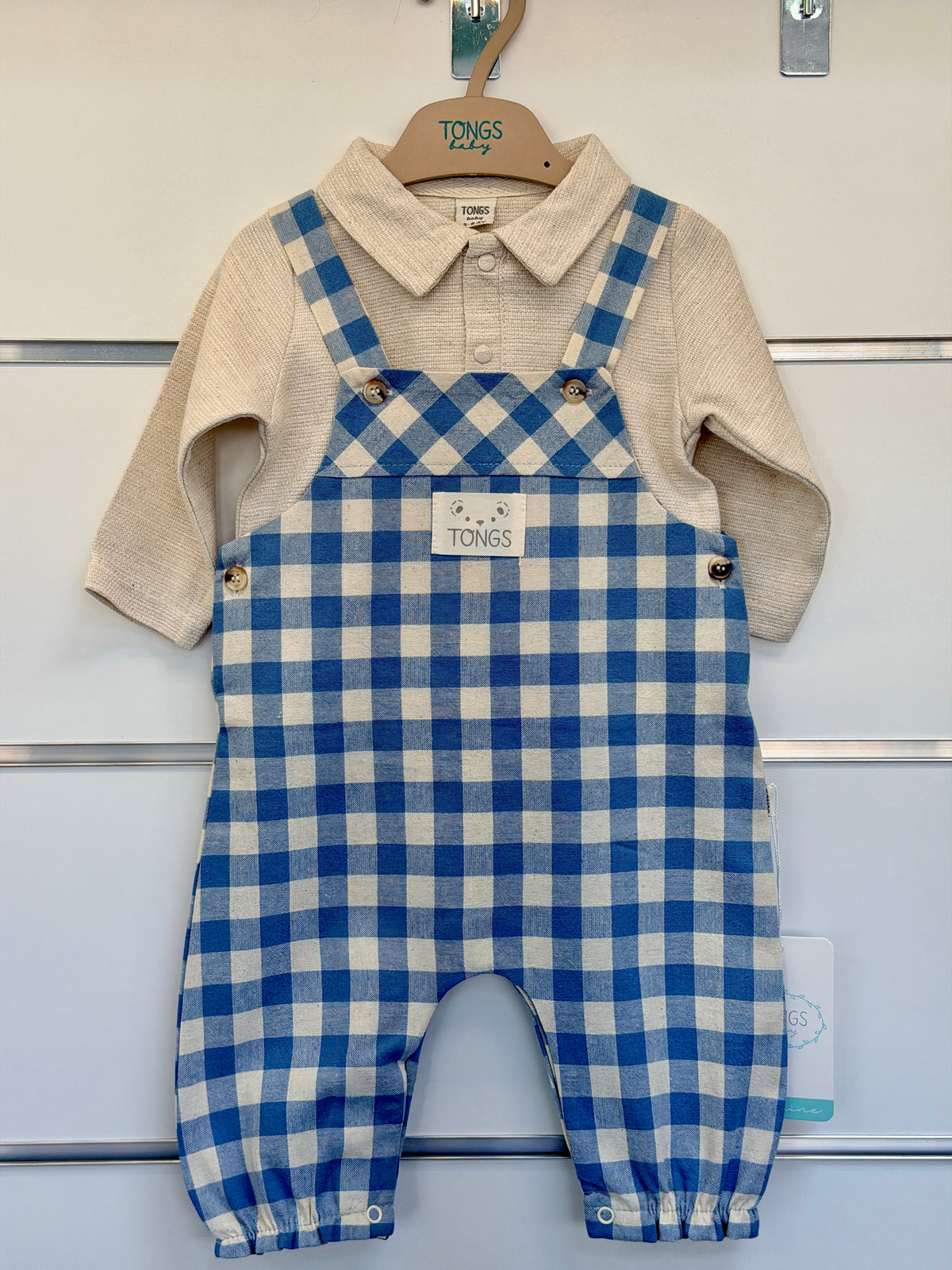 Tongs Baby Salopet Set – Geruite Salopette met Shirt