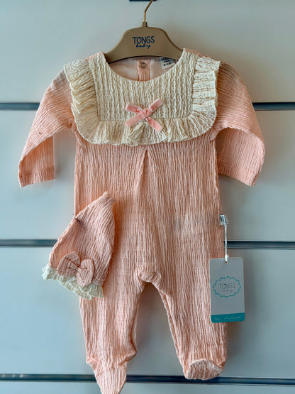 Tongs Baby Romper met Muts – Soft Pink