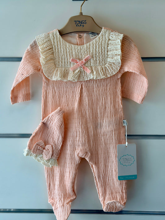 Tongs Baby Romper with Hat – Soft Pink