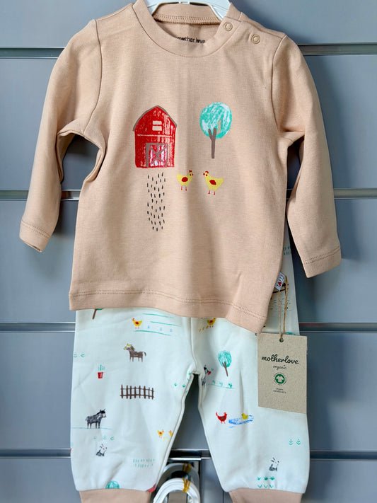Pyjama Set – Boerderijprint met Beige Top