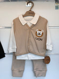 Baby Jongens 3-Delige Set met Polo, Vestje & Broek – Beige