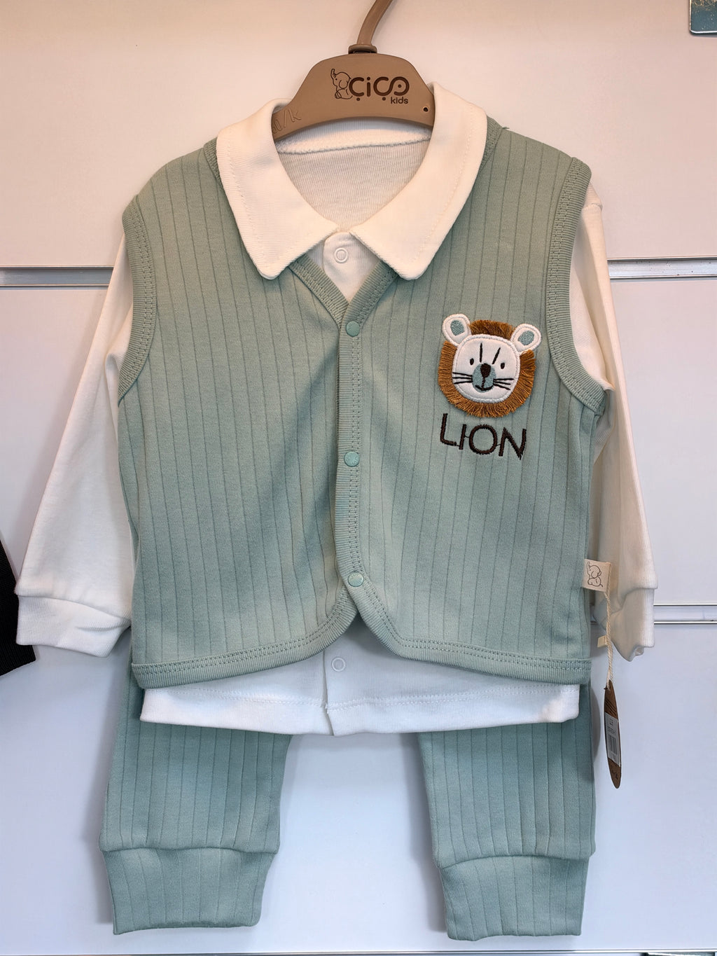 Baby Jongens 3-Delige Set met Polo, Vestje & Broek – Beige