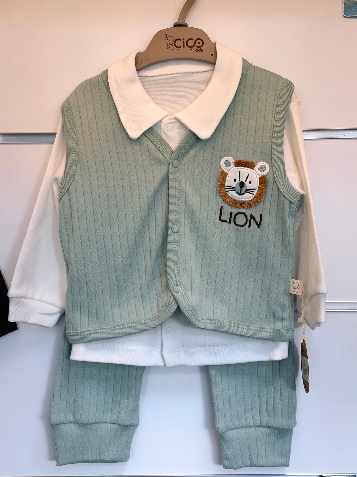 Baby Jongens 3-Delige Set met Polo, Vestje & Broek – Beige