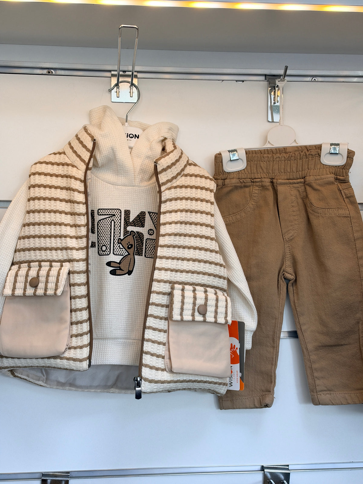 Jongens 3-Delige Set met Hoodie, Vestje & Broek – Beige