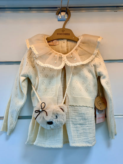 CocoSiss 3-Delige Baby Jurk Set met Vestje en Tasje