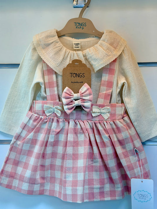 Tongs Girls Dungarees Set – Pink Check