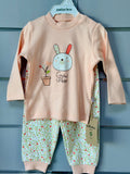 Pyjama Set - Peach with Floral Trousers