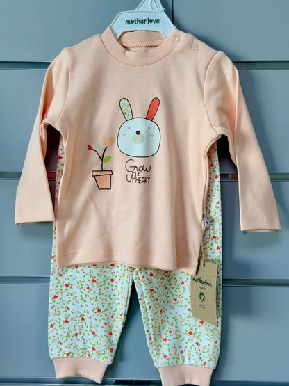 Pyjama Set – Perzik met Bloemenbroek