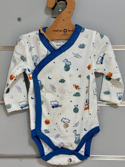 Organic Overslag Romper – Blauw Dierenprint