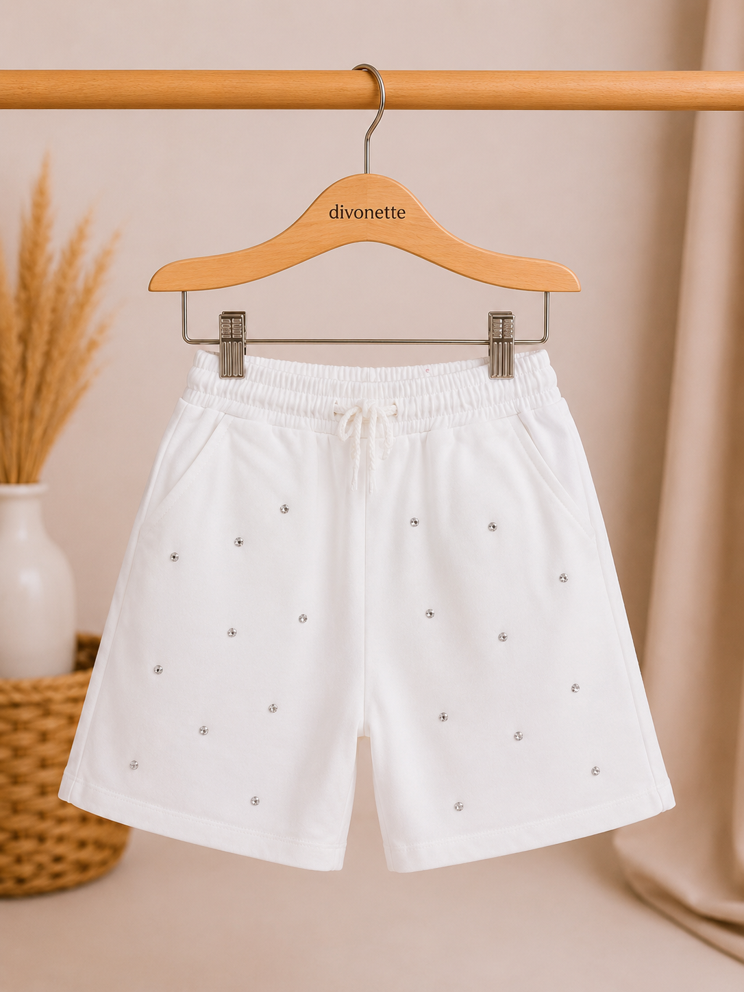 Witte Strass Korte Broek voor Meisjes